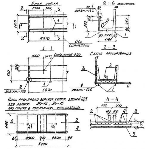 Лоток железобетонный Л 6-12 Серия 3.006.1-2/87 Выпуск 1